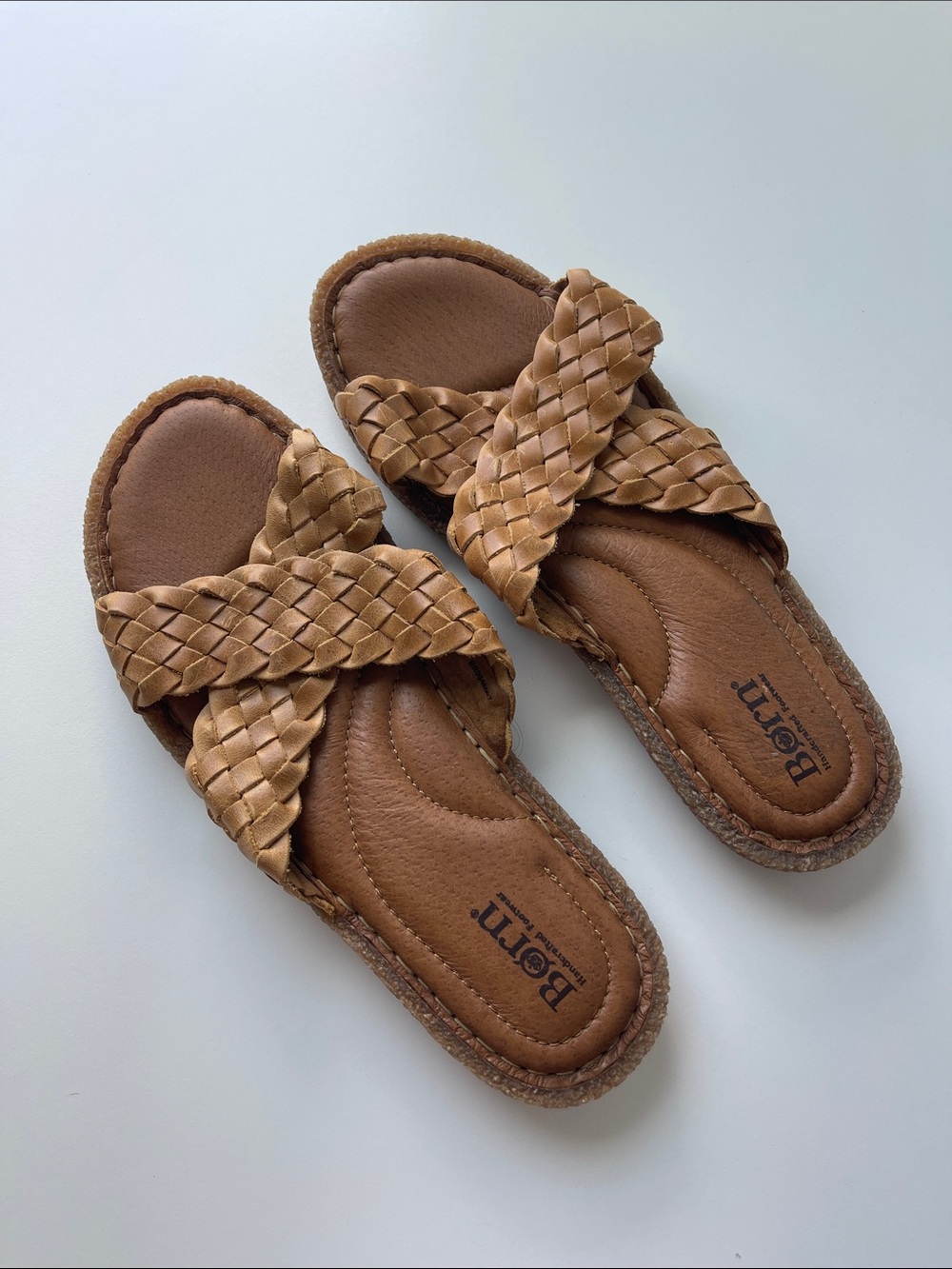 Born Woven Tan Cross-Strap Slide Sandals - Picture 1 of 3